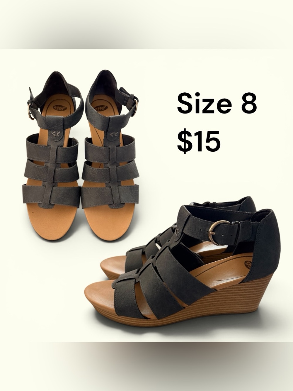 Women’s Dark Grey Wedge Sandals - Size 8